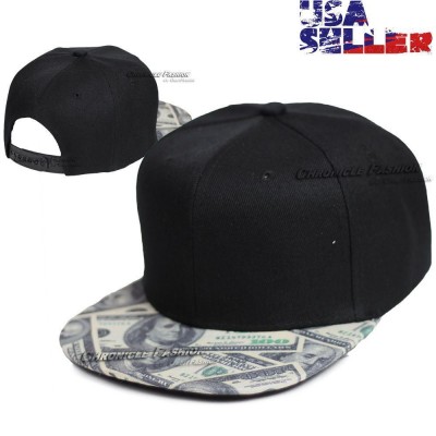 Baseball Cap Plain Snapback Hat Flat Hip Hop Money Flat Brim Adjustable  Caps  eb-08862897